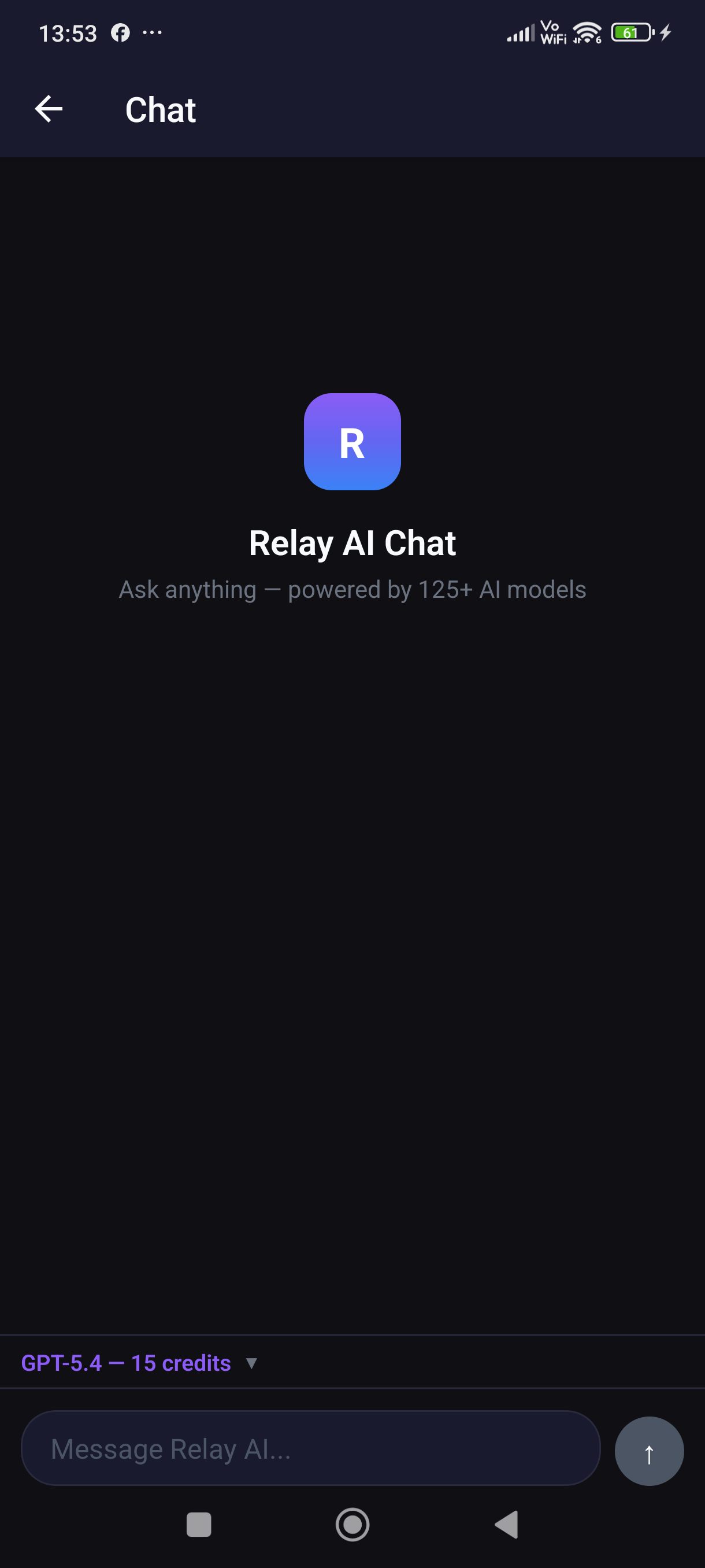 Relay AI chat screen with model selector